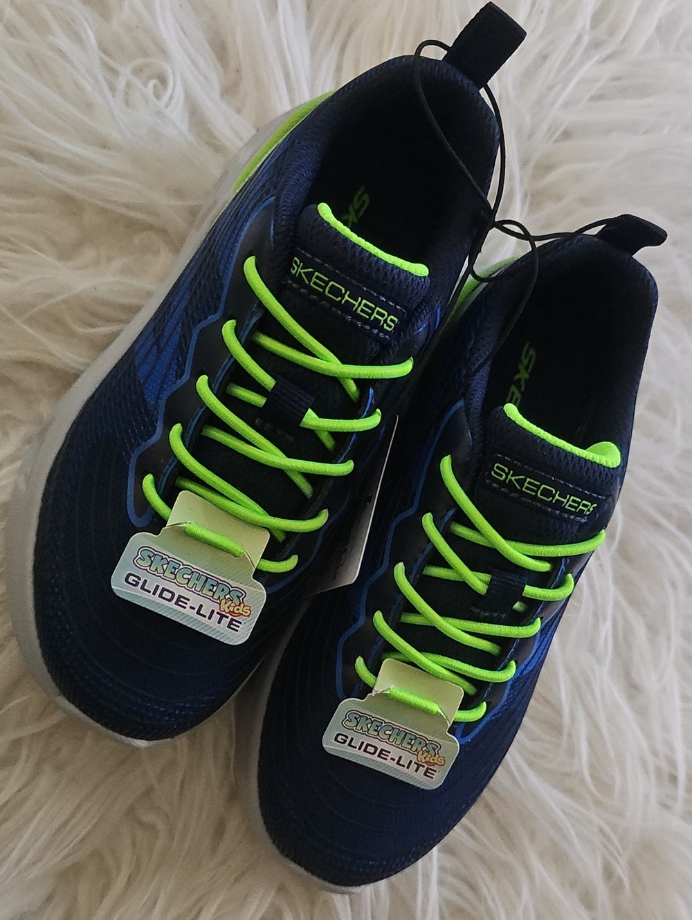 Skechers Kids Navy with Neon Green Glide-Lite Sneakers